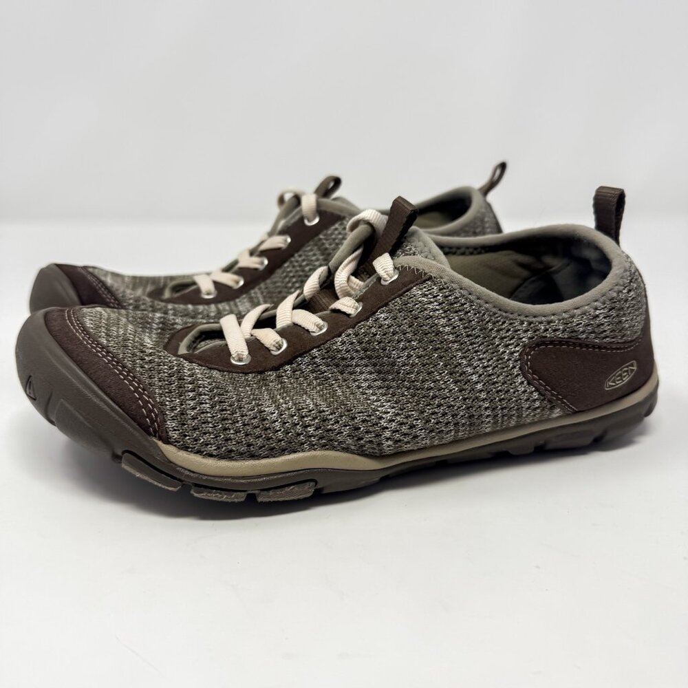 Keen Hush Knit CNX Trail Hiking Shoes Women's 8.5 Brown Beige Low Top Mesh Lace